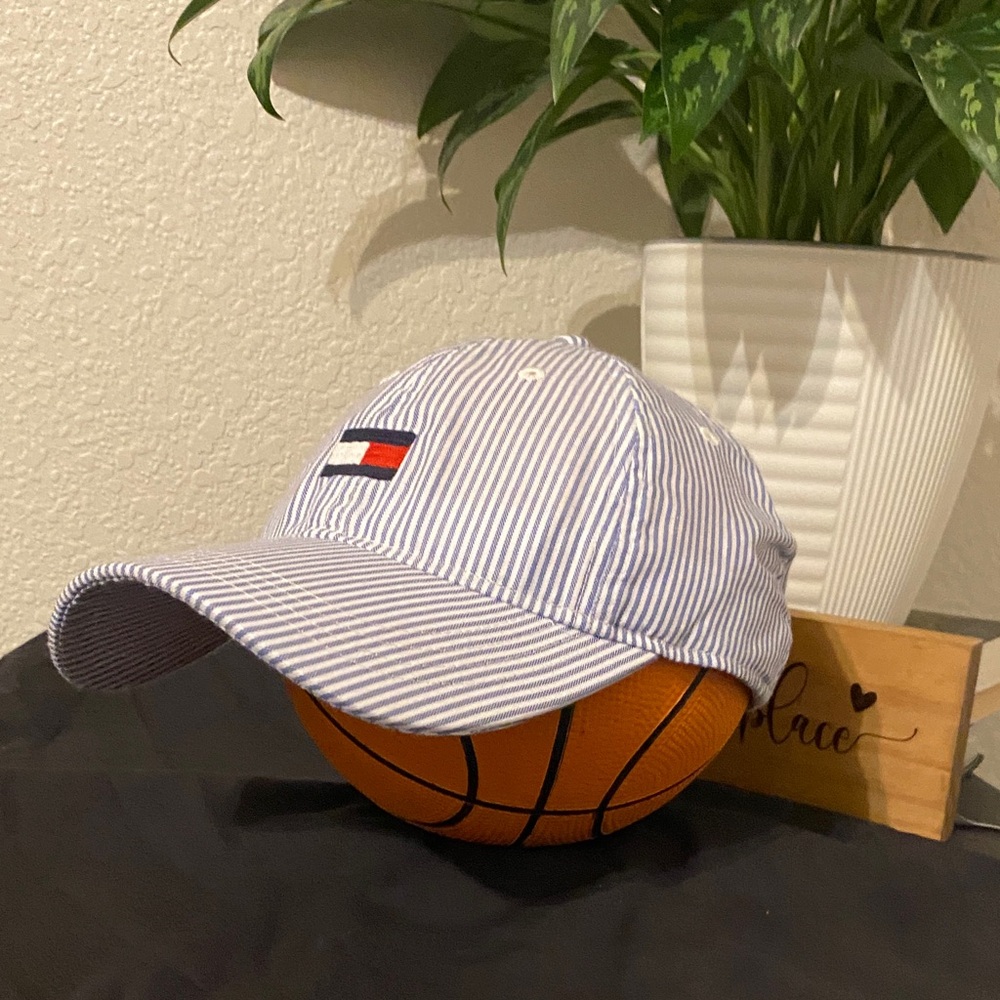 Tommy Hilfiger Blue and White Striped Hat